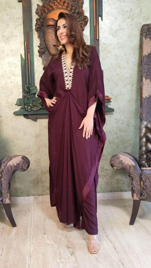 Wine Purple Drape Kaftan Set